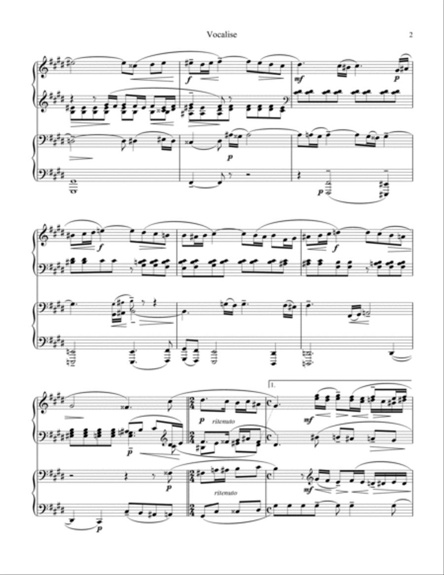 Vocalise Op. 34 for piano à quatre mains for 1 piano, 4 hands (orchestra version) 1 Piano, 4-Hands scores gallery preview page 3