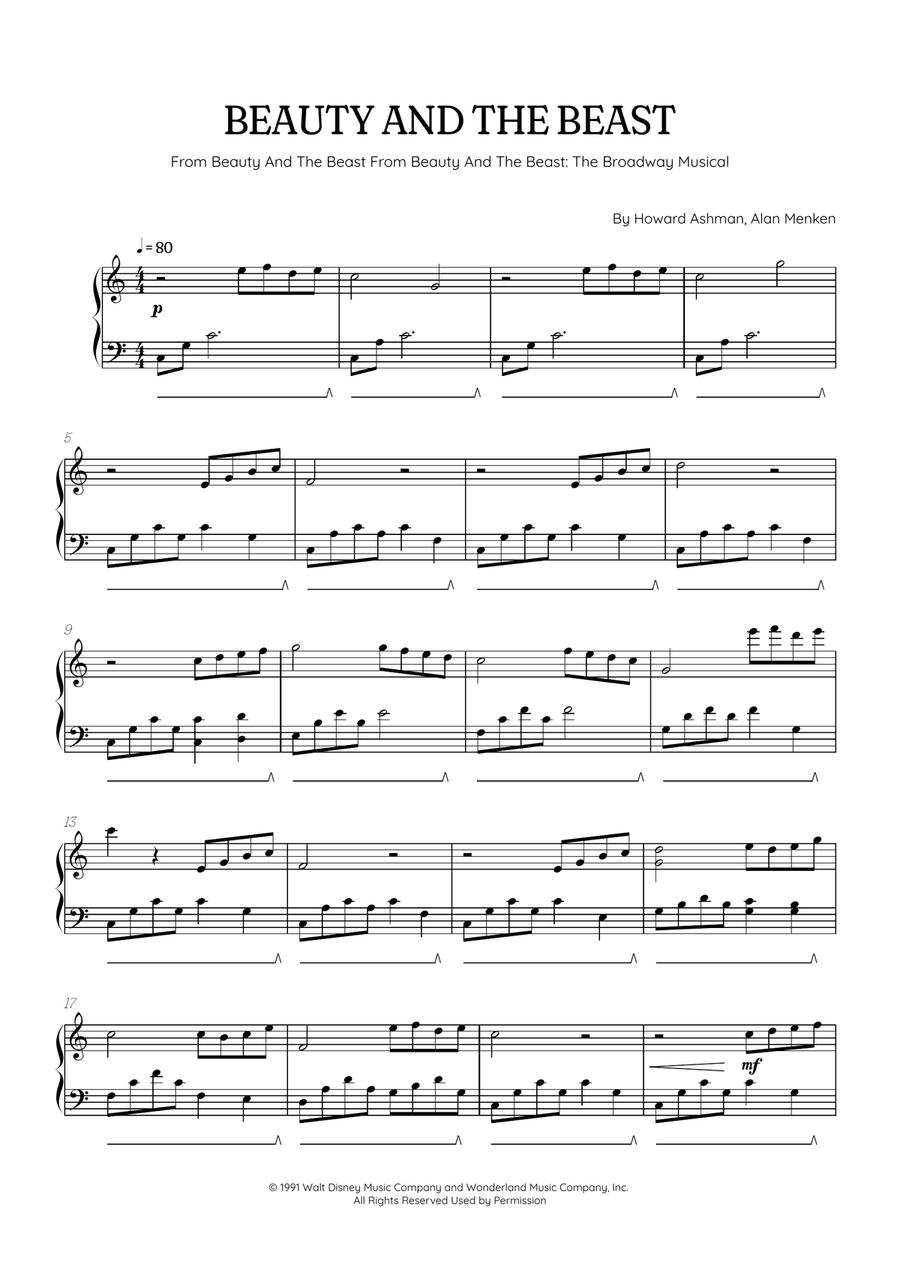 Beauty And The Beast Easy Piano scores gallery preview page 1