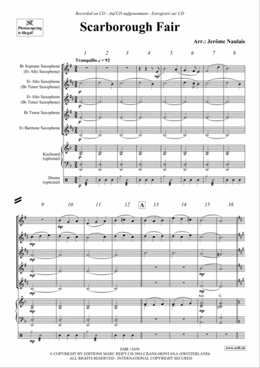 Scarborough Fair Scarborough Fair Saxophone Quintet scores gallery preview page 3