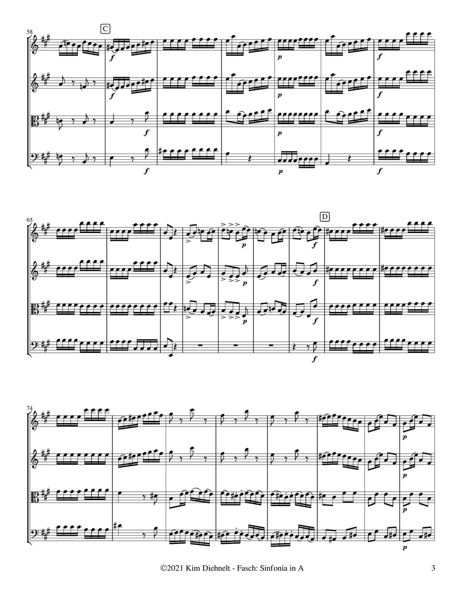 Fasch: Sinfonia in A Major (Arr. Diehnelt, for String Quartet) String Quartet scores gallery preview page 4