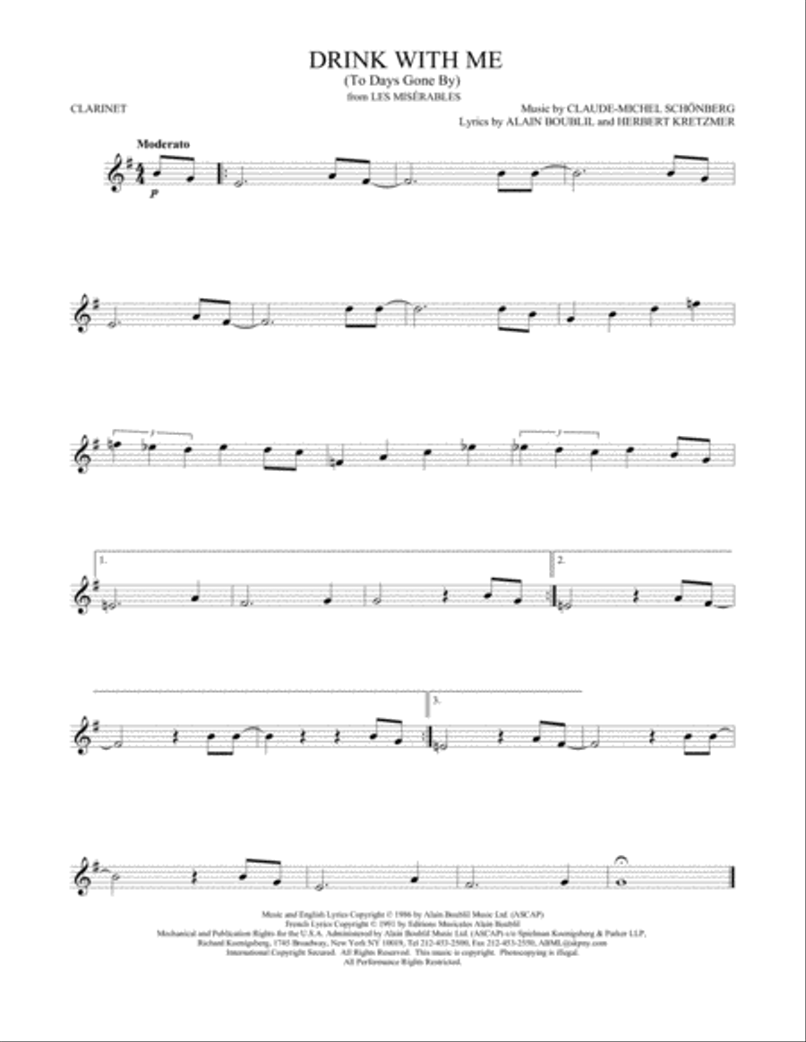 Drink With Me (To Days Gone By) Clarinet Solo scores gallery preview page 1