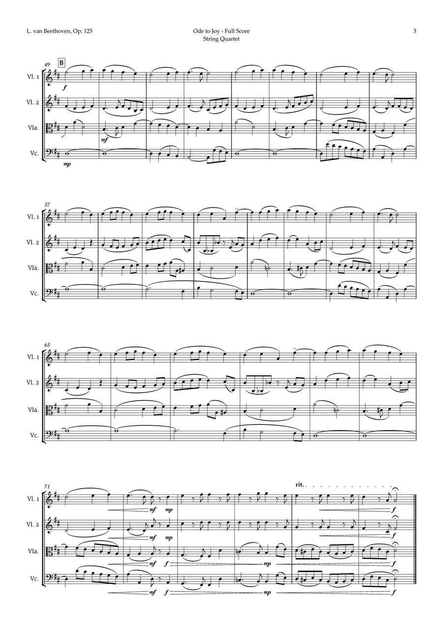 Ode to Joy by Beethoven for String Quartet String Quartet scores gallery preview page 4