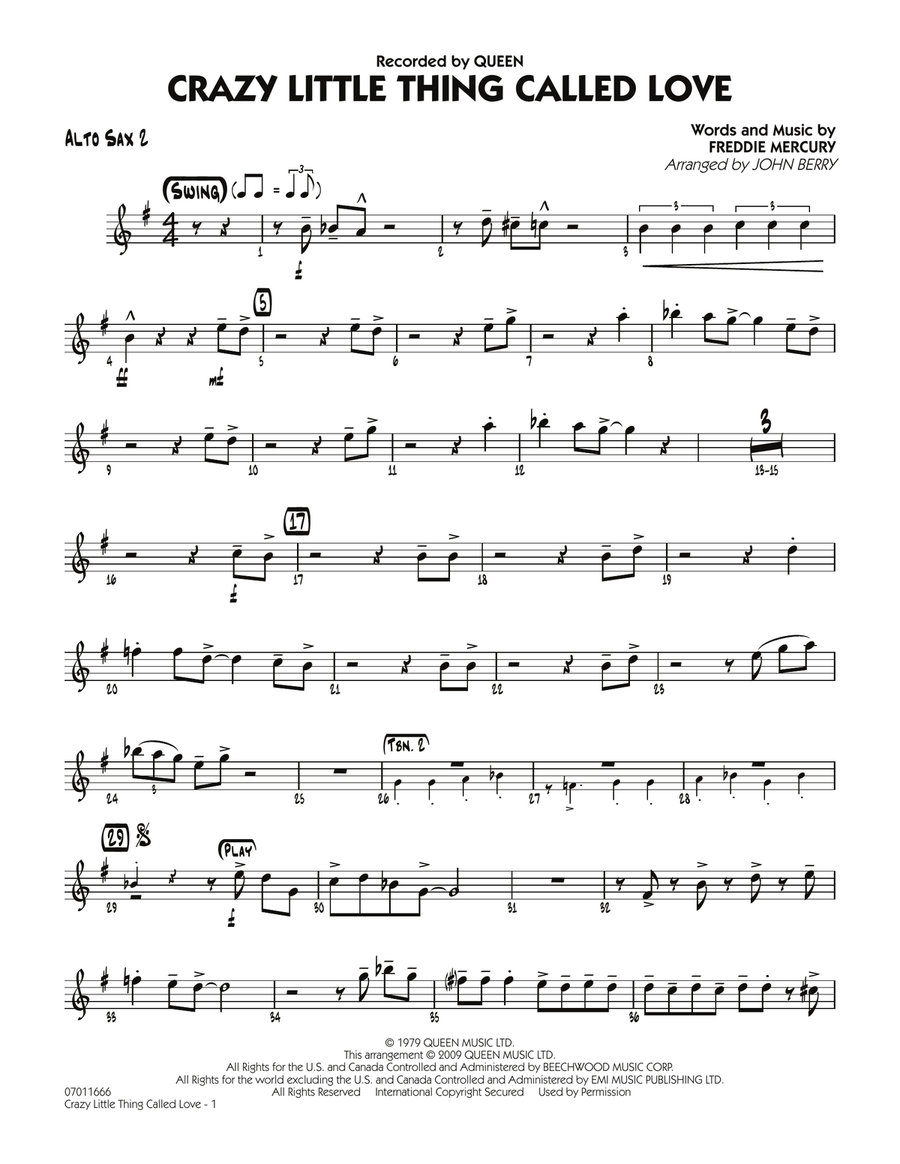 Crazy Little Thing Called Love - Alto Sax 2 Jazz Ensemble scores gallery preview page 1