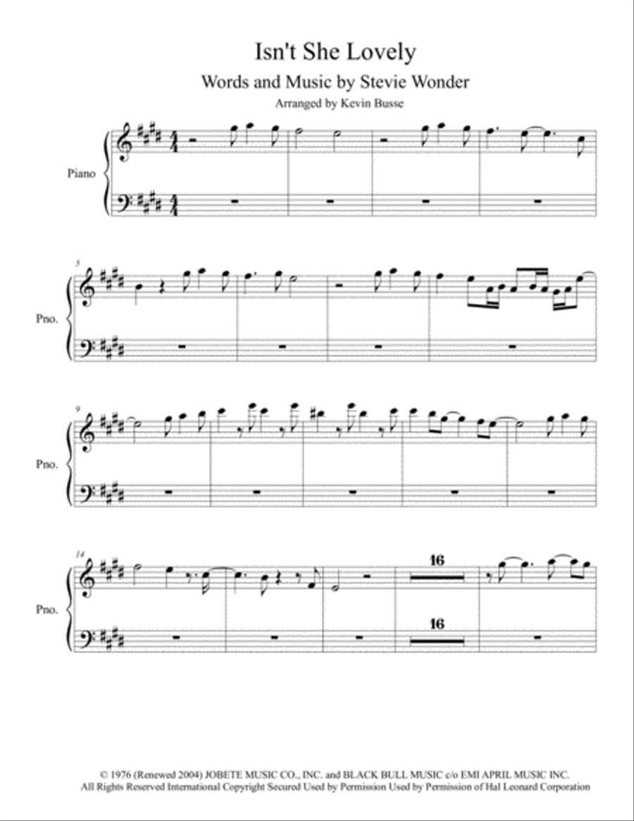 Isn't She Lovely Easy Piano scores gallery preview page 1