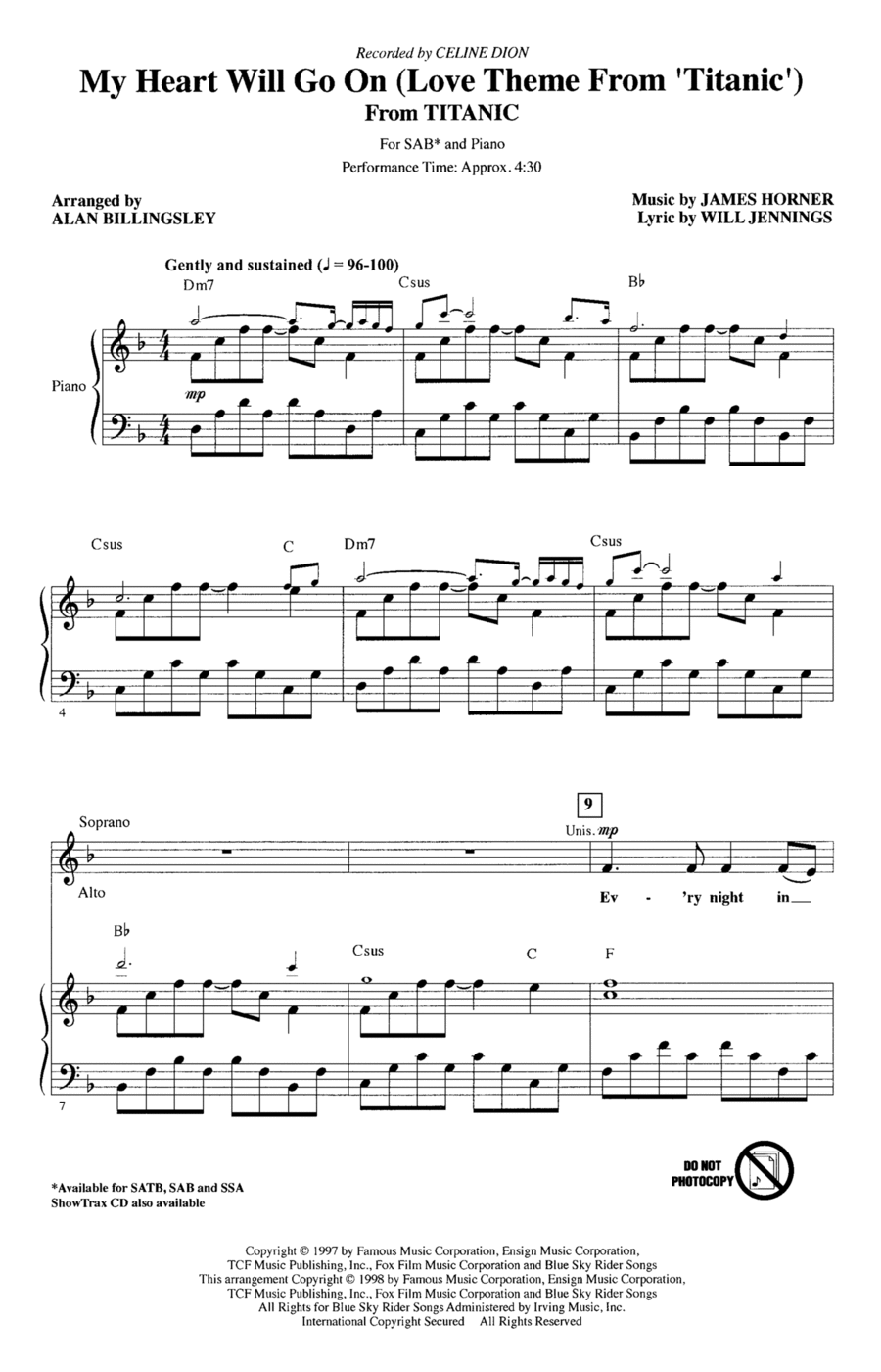 My Heart Will Go On (Love Theme From 'Titanic') (arr. Alan Billingsley) 3-Part scores gallery preview page 1