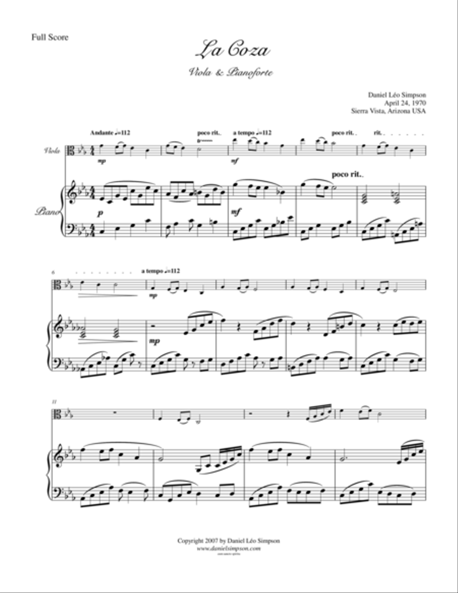 La Coza for Viola & Piano Viola scores gallery preview page 1