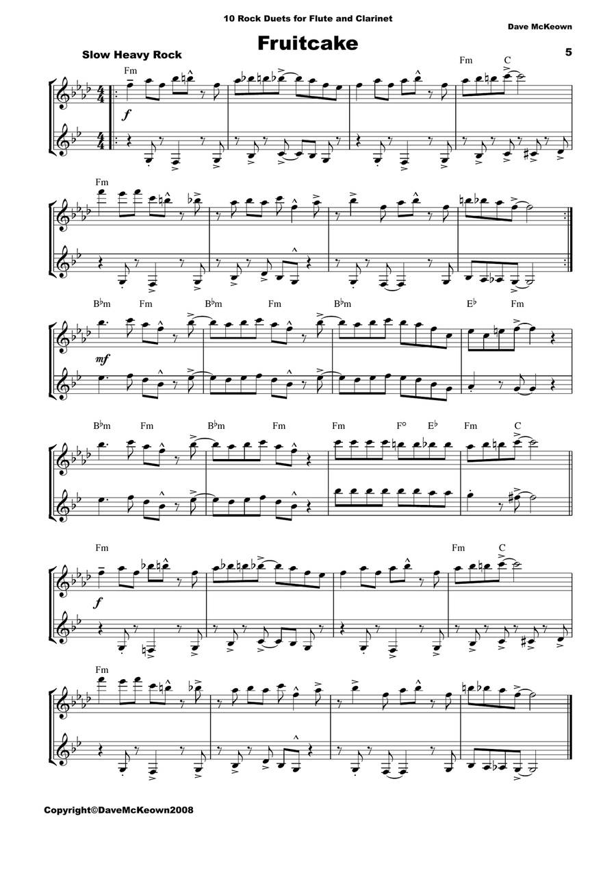10 Rock Duets for Flute and Clarinet Woodwind Duet scores gallery preview page 5