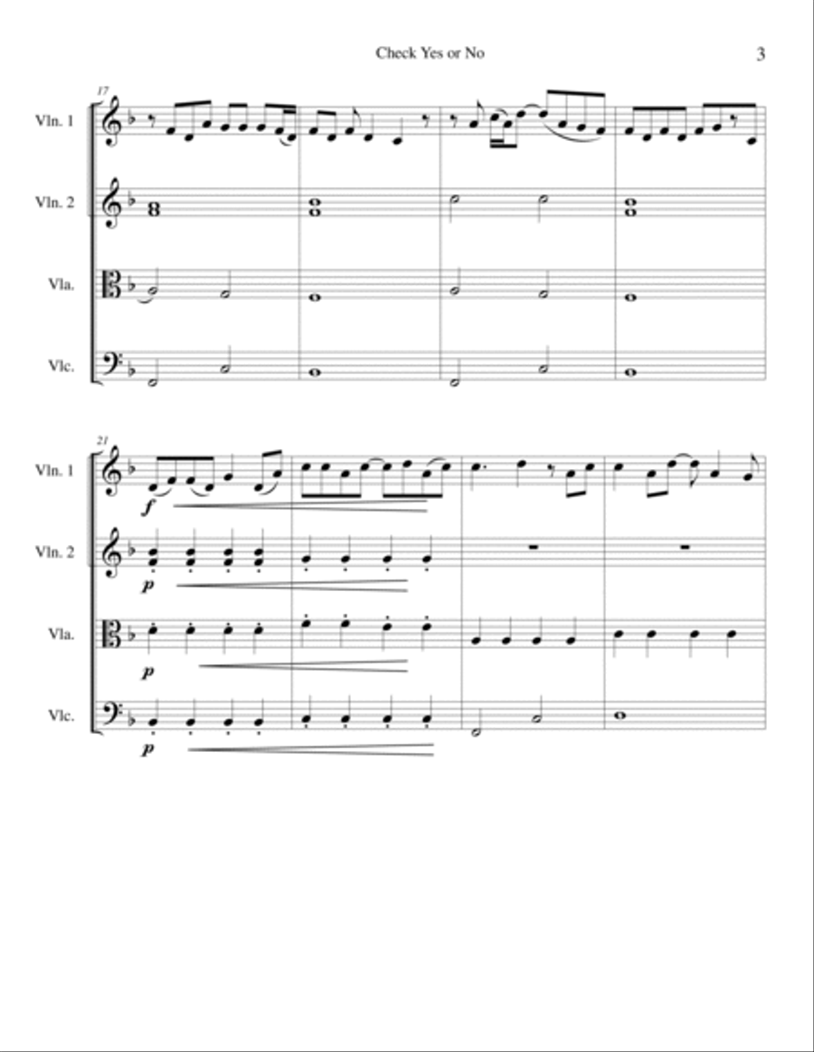 Check Yes Or No String Quartet scores gallery preview page 3