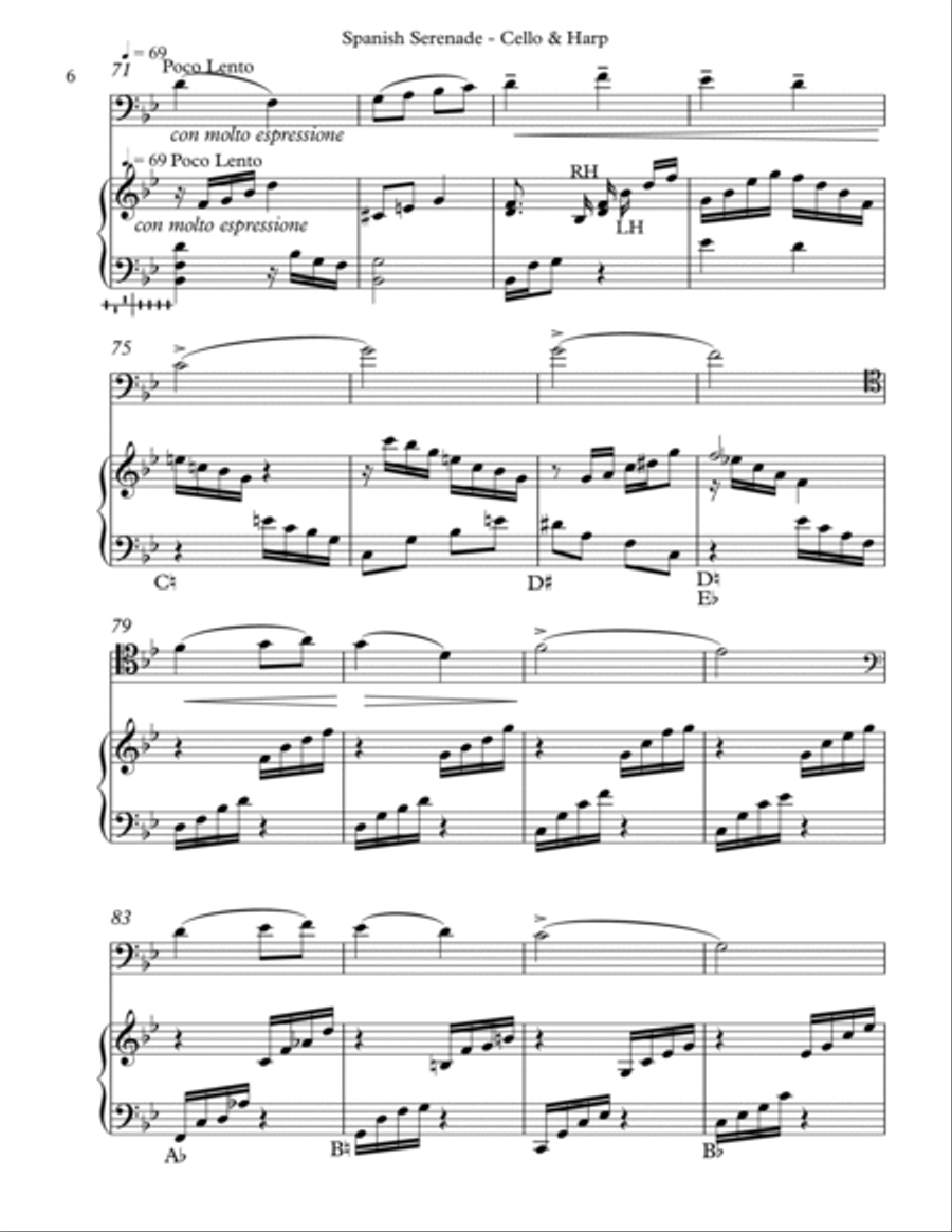 Spanish Serenade, Op. 54, No 1, Duet for Cello & Pedal Harp String Duet scores gallery preview page 6