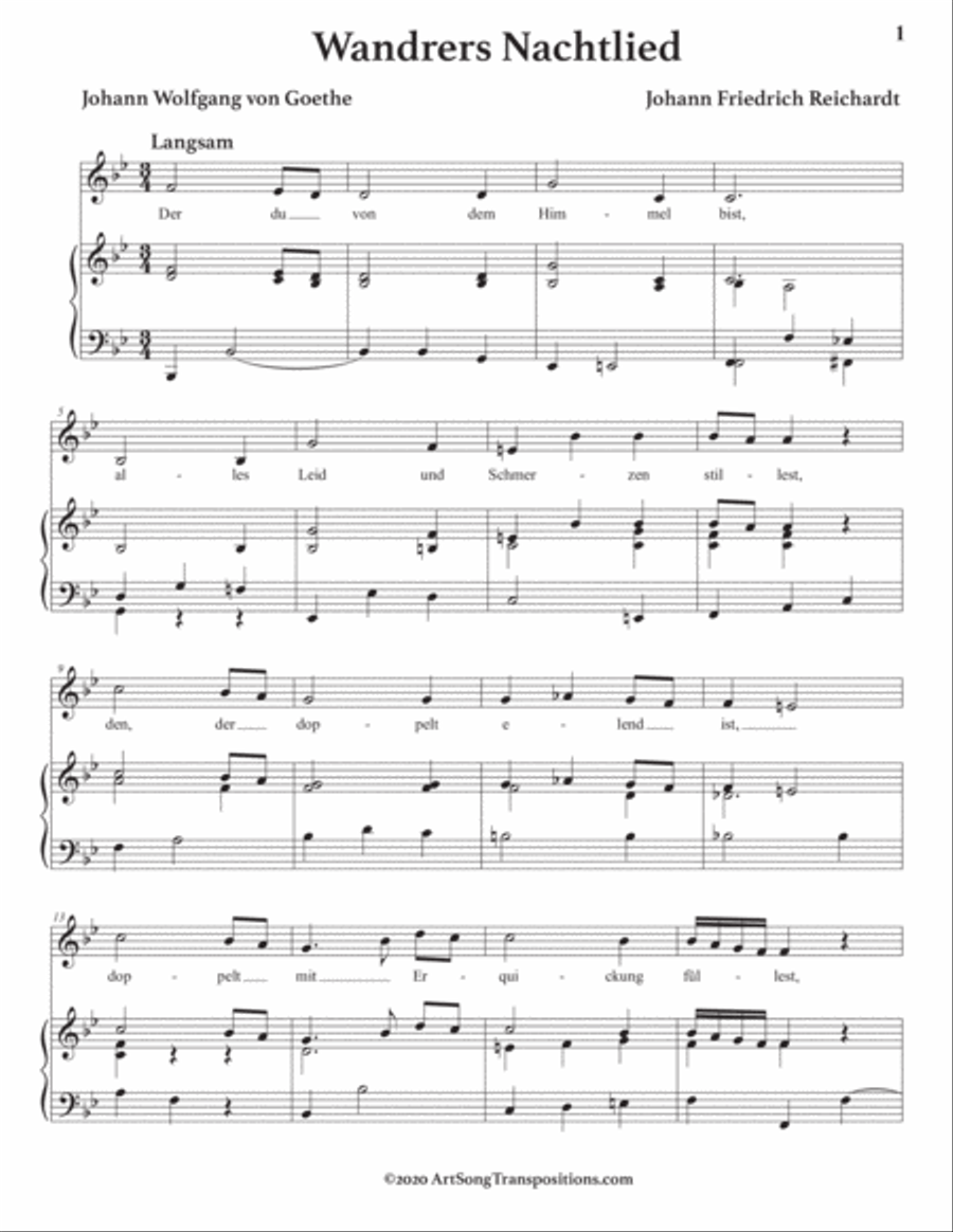 REICHARDT: Wandrers Nachtlied (transposed to B-flat major) Voice scores gallery preview page 2