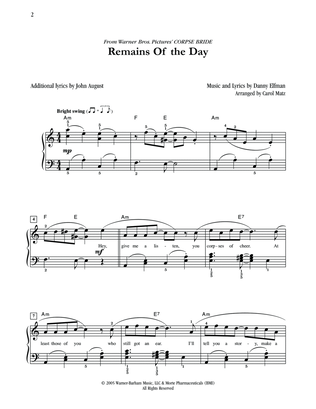 Book cover for Remains Of The Day (from Corpse Bride) (arr. Carol Matz)