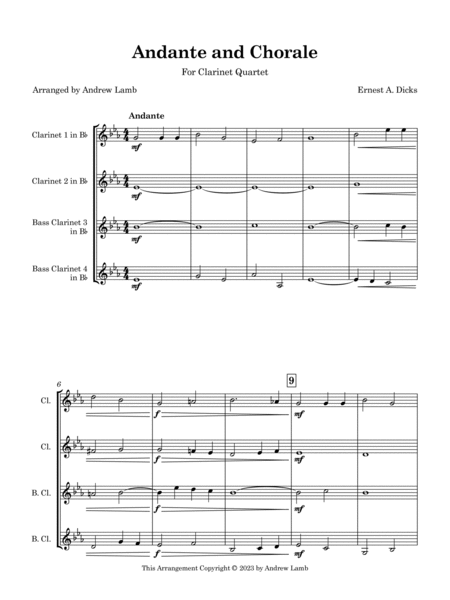 Andante and Chorale (arr. for Clarinet Quartet) image number null