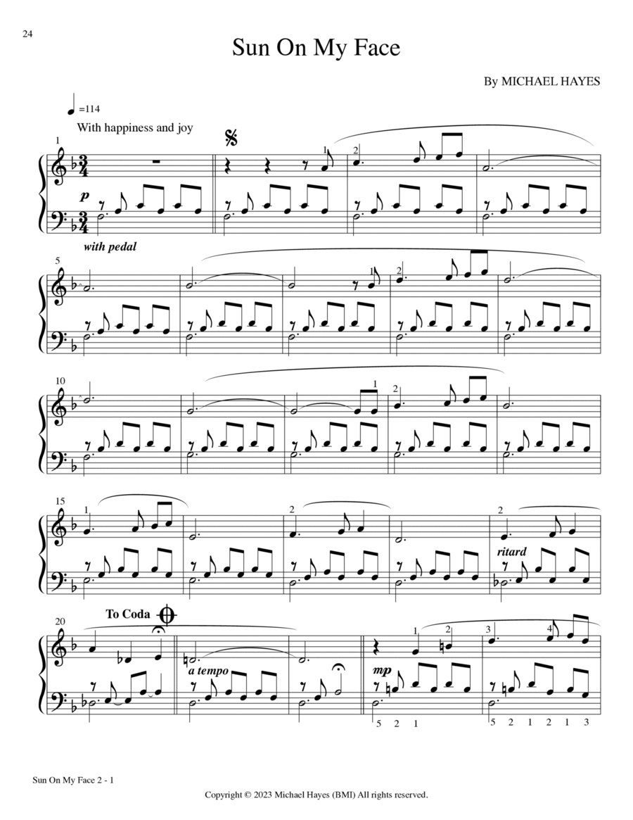 Sun On My Face - From 24 Short Piano Pieces in All Keys Piano Solo scores gallery preview page 1