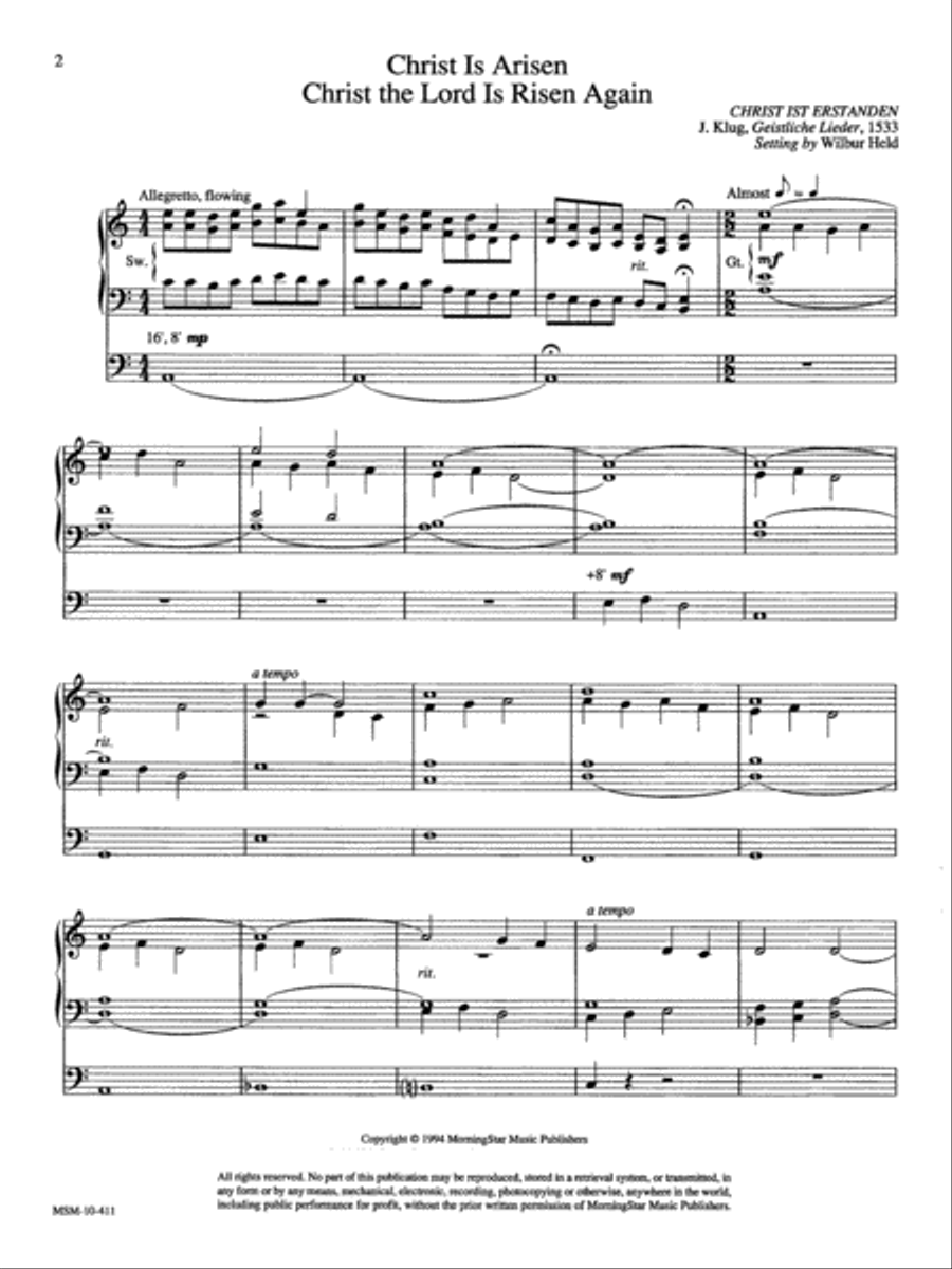 Christ is Arisen (Christ the Lord Is Risen Again) Organ scores gallery preview page 1