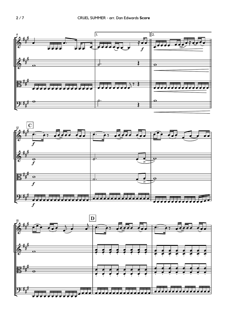 Cruel Summer String Quartet scores gallery preview page 2