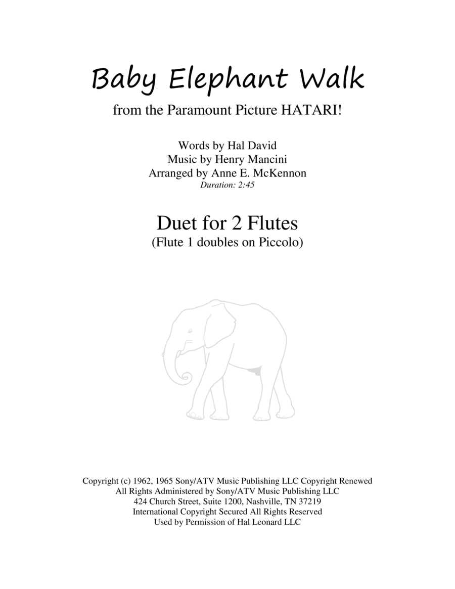 Baby Elephant Walk from the Paramount Picture HATARI! Flute Duet scores gallery preview page 1