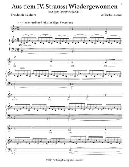 KIENZL: Aus dem IV. Strauss: Wiedergewonnen, Op. 11 no. 6 (transposed to F major)