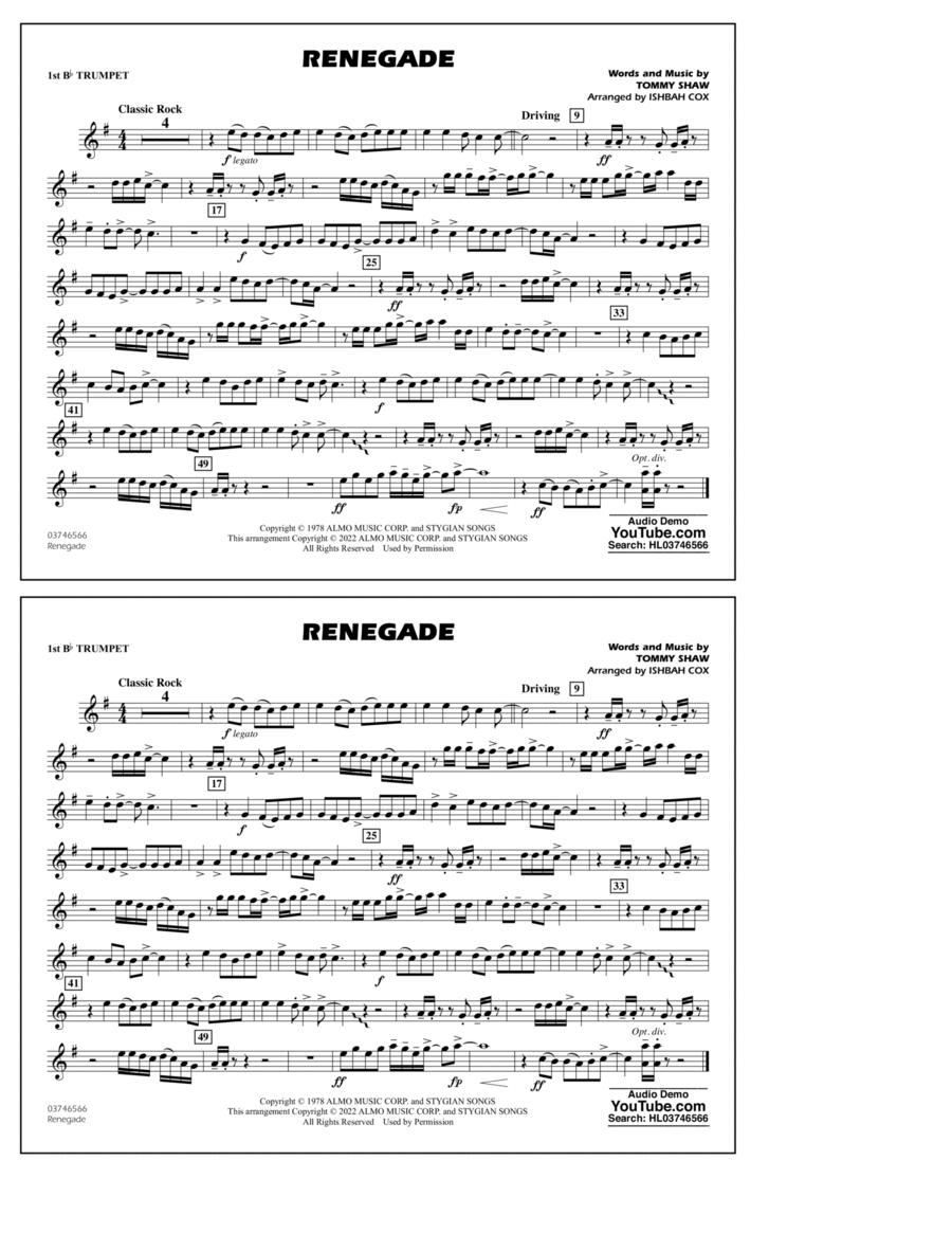 Renegade (arr. Ishbah Cox) - 1st Bb Trumpet