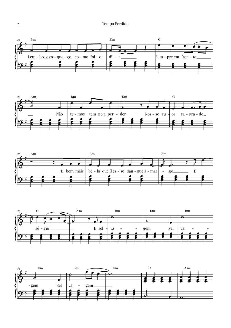 Tempo Perdido Piano, Vocal scores gallery preview page 2