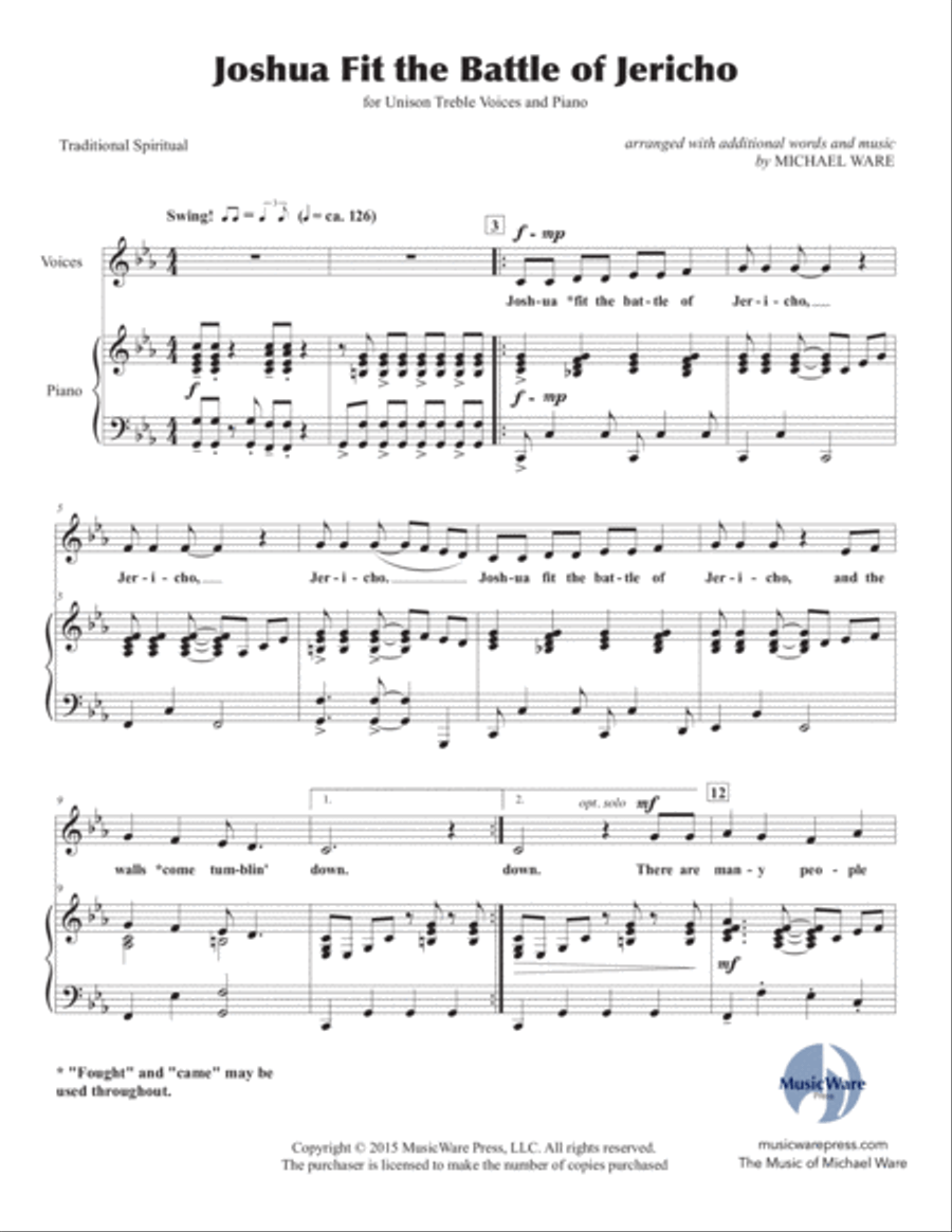 Joshua Fit the Battle of Jericho Unison Choir scores gallery preview page 2