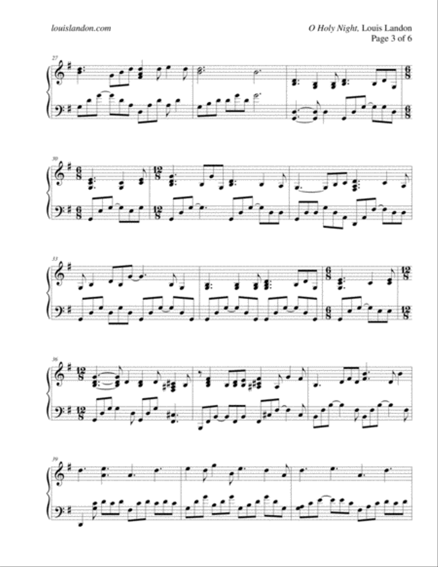 O Holy Night - Traditional Christmas - Louis Landon - Solo Piano Piano Solo scores gallery preview page 3