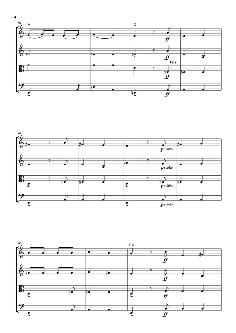 Habanera -Carmen - Georges Bizet, for String Quartet in a easy version with chords - Score and parts String Quartet scores gallery preview page 4