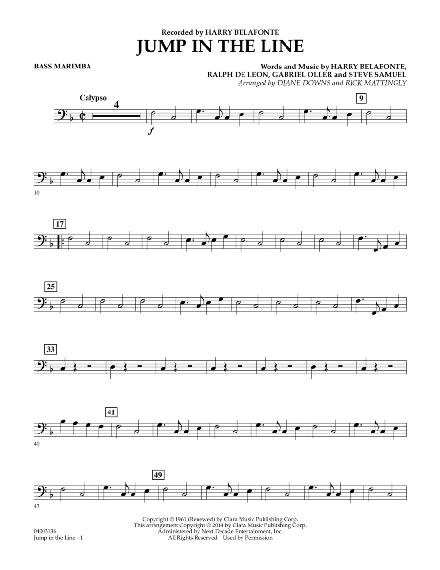 Jump in the Line - Bass Marimba Concert Band scores gallery preview page 1
