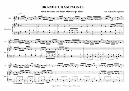 BRANDE CHAMPAGNJE - Anonimous 1599 - Arr. for Flute (or any instr. n C) and Harpschord image number null