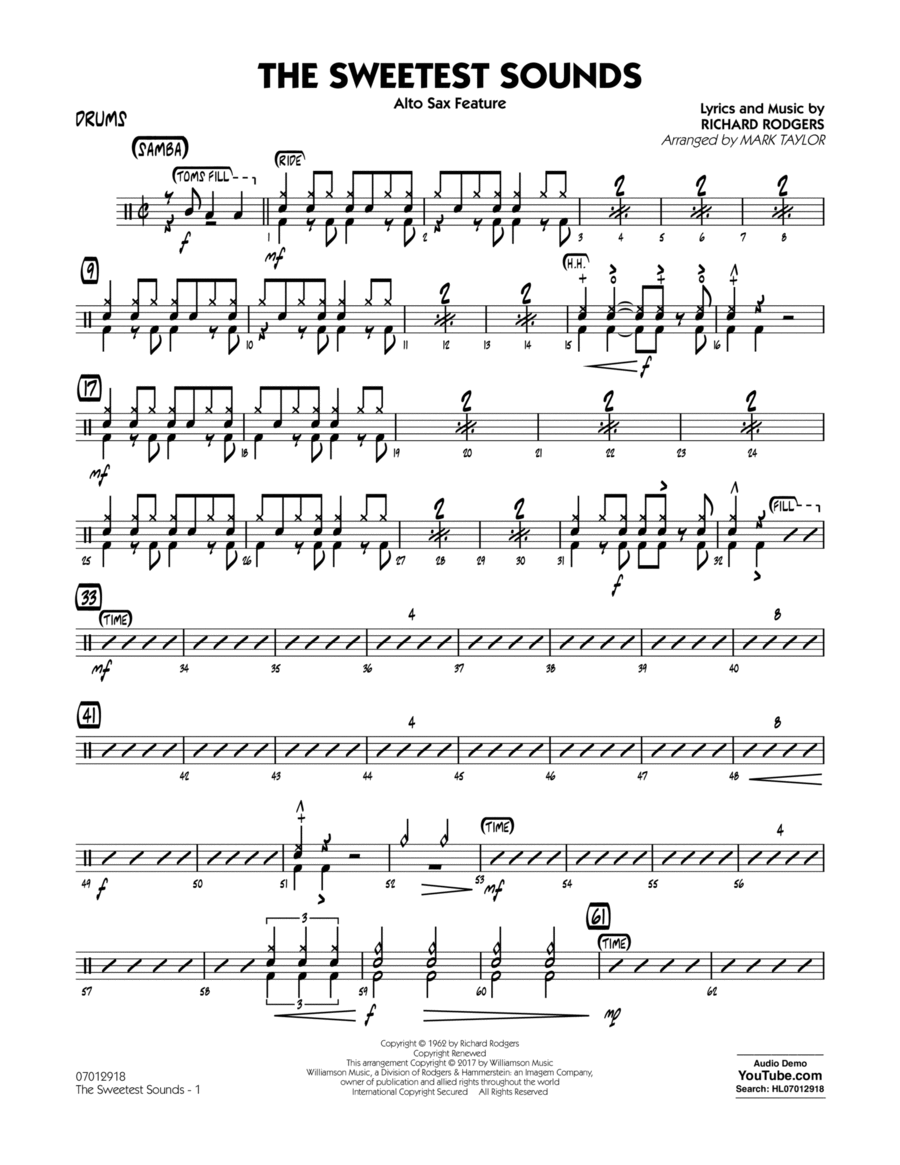 The Sweetest Sounds (Alto Sax Feature) - Drums Alto Saxophone scores gallery preview page 1