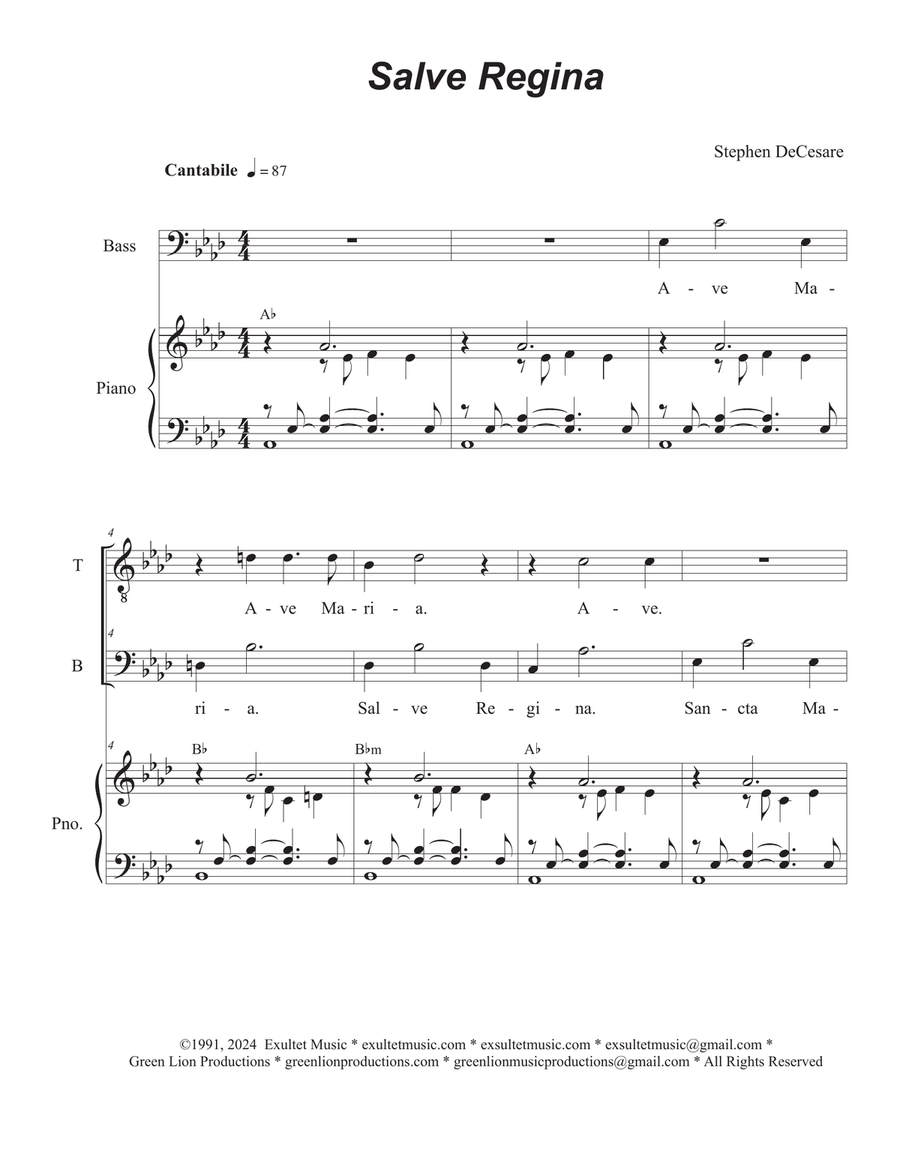 Salve Regina in A-flat (Duet for Tenor and Bass solo) Tenor Voice scores gallery preview page 1