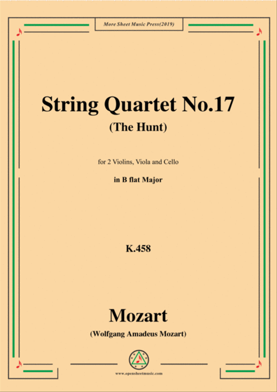 Mozart-String Quartet No.17 in B flat Major,The Hunt,K.458 String Quartet scores gallery preview page 1