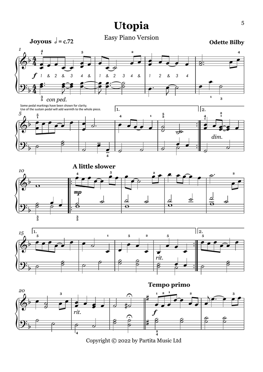 Utopia (Solo Piano Concert Piece Grade 8 WITH BONUS Simplified version Grade 5) Piano Method scores gallery preview page 5