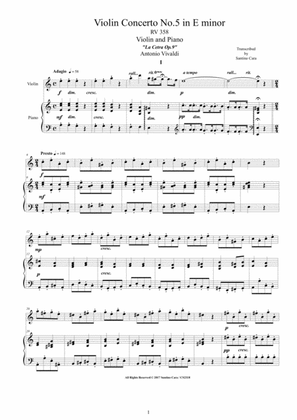 Book cover for Vivaldi - Violin Concerto No.5 in E minor RV 358 Op.9 for Violin and Piano