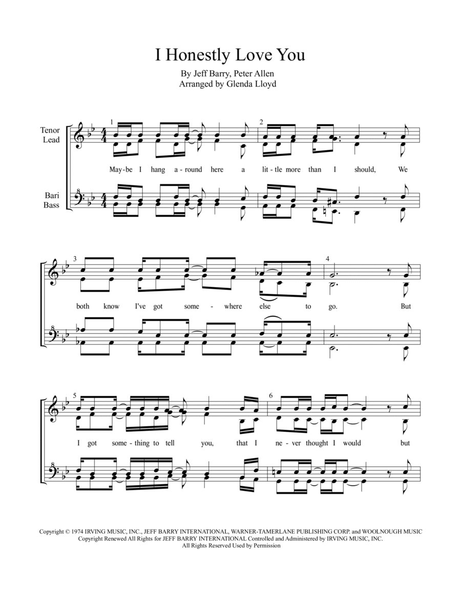 I Honestly Love You SSAA scores gallery preview page 1