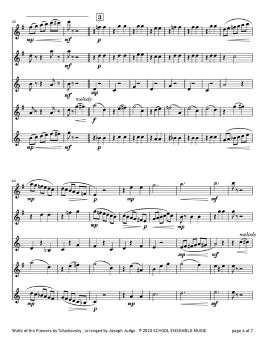 Waltz Of The Flowers by Tchaikovsky for Saxophone Quartet in Schools Saxophone Quartet scores gallery preview page 4