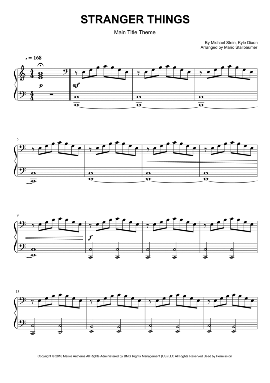 Stranger Things Main Title Theme Piano Solo scores gallery preview page 1