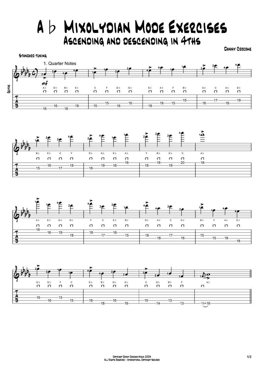 Ab Mixolydian Mode Exercises - Ascending and Descending in 4ths Acoustic Guitar scores gallery preview page 1