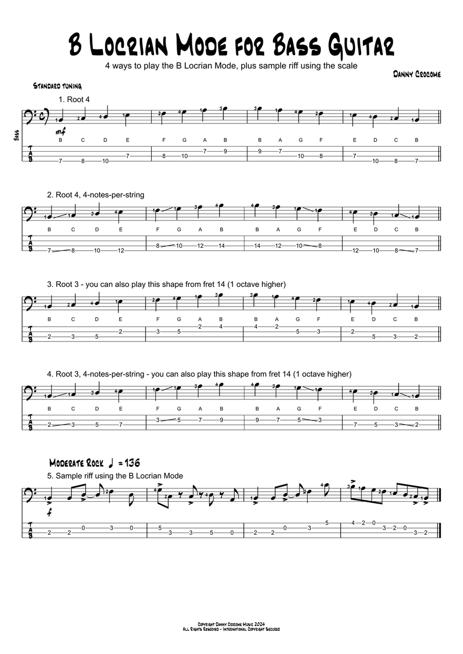 B Locrian Mode for Bass Guitar (4 Ways to Play) Acoustic Guitar scores gallery preview page 1