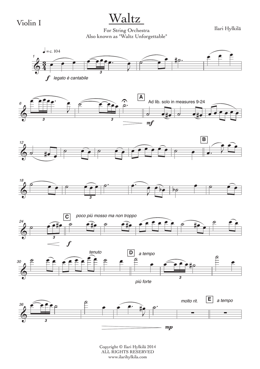 Waltz Unforgettable - for String Orchestra String Orchestra scores gallery preview page 5