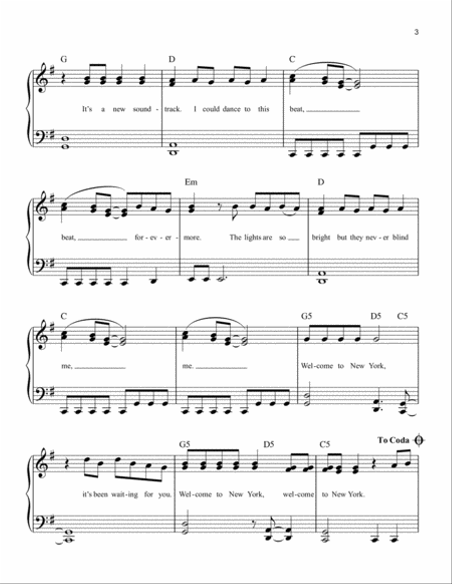 Welcome To New York Easy Piano scores gallery preview page 3