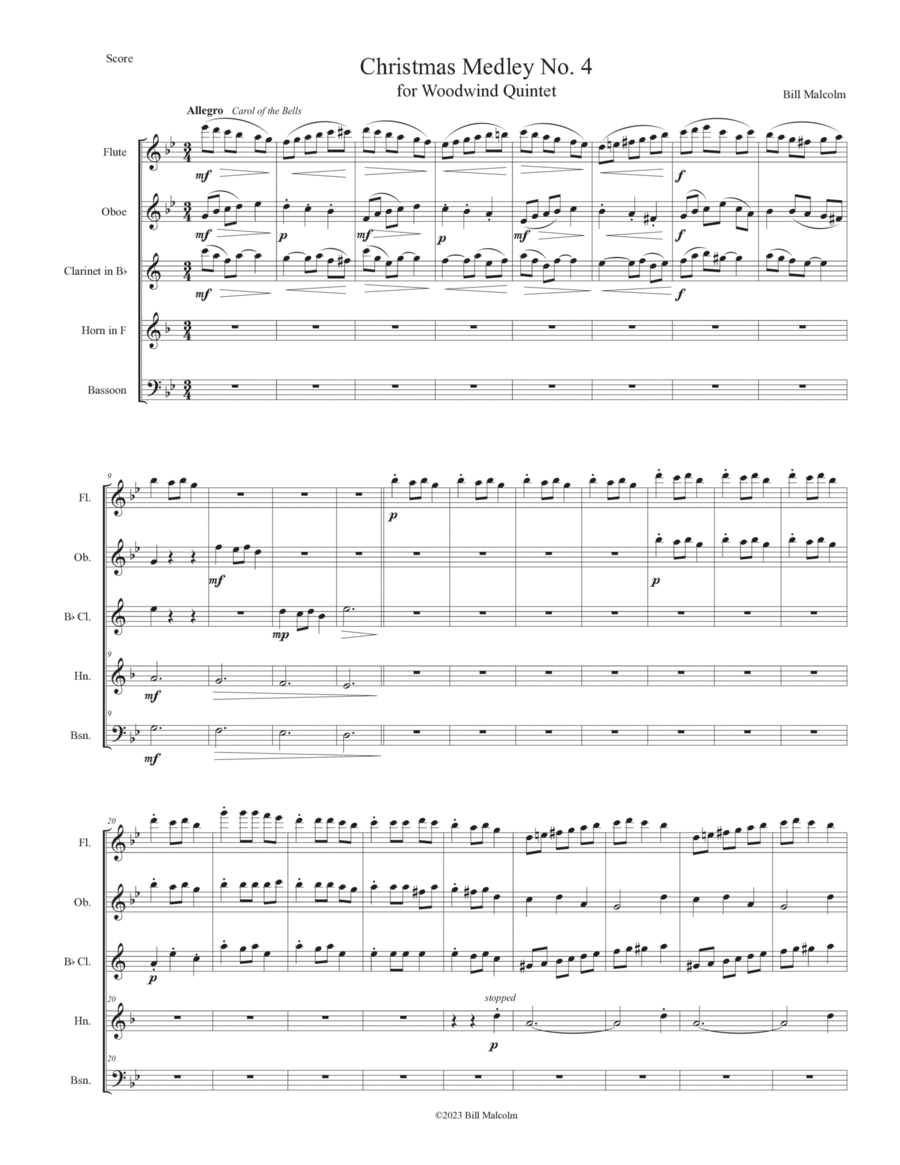 Christmas Medley No. 4 for wind quintet Woodwind Quintet scores gallery preview page 1