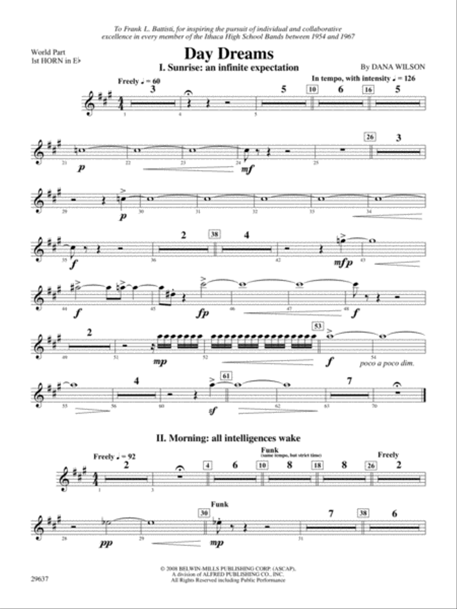 Day Dreams: (World Part) 1st Horn in E-flat Concert Band scores gallery preview page 1