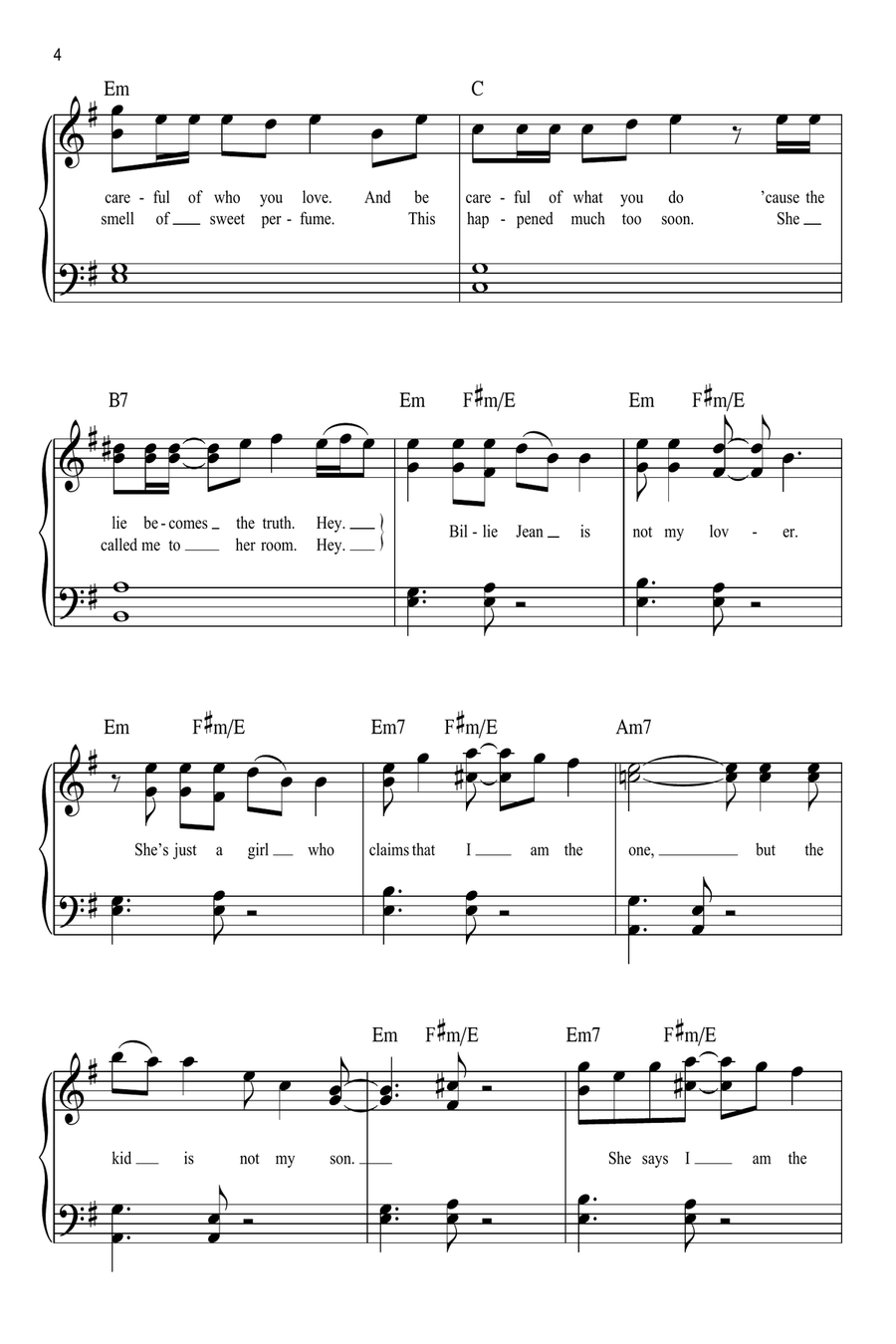 Billie Jean Billie Jean Easy Piano scores gallery preview page 4