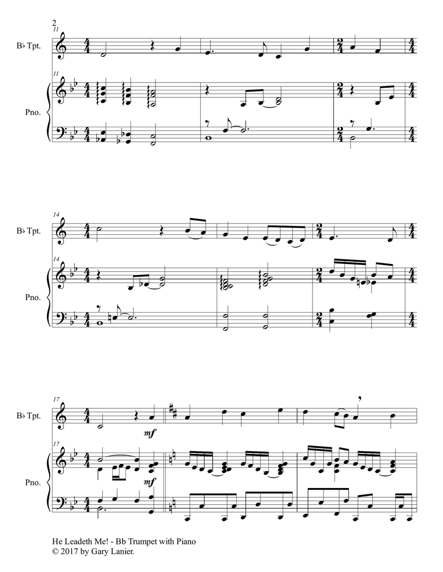 HE LEADETH ME (Duet – Bb Trumpet & Piano with Score/Part) Trumpet Duet scores gallery preview page 3