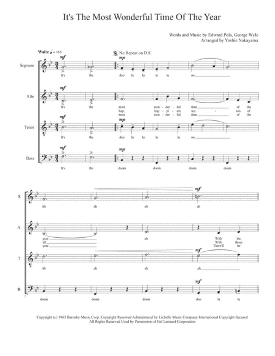 The Most Wonderful Time Of The Year 4-Part scores gallery preview page 1
