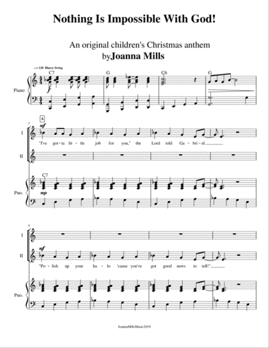 Nothing Is Impossible With God (An Original Children's Christmas Anthem) for 2-Part Choir 2-Part scores gallery preview page 2
