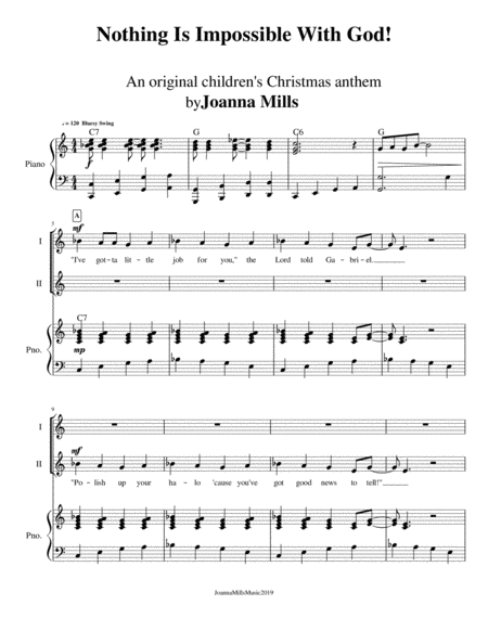 Nothing Is Impossible With God (An Original Children's Christmas Anthem) for 2-Part Choir image number null