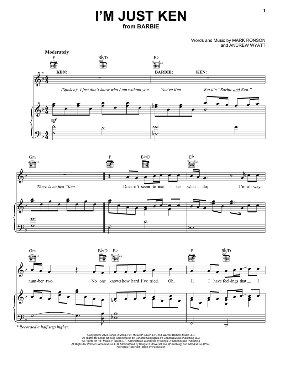 I'm Just Ken (from Barbie) Piano, Vocal, Guitar scores gallery preview page 1