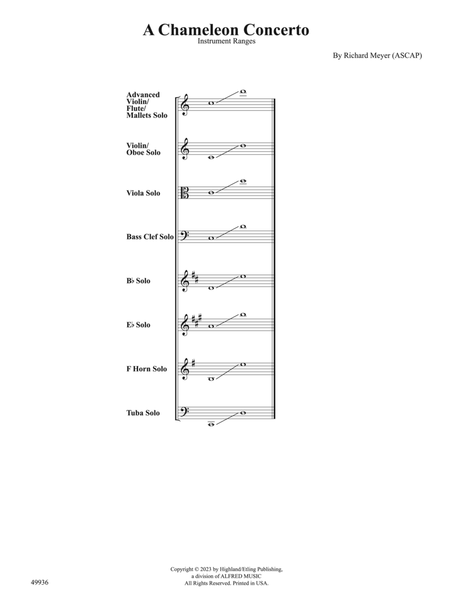 A Chameleon Concerto: Instrument Range Chart String Orchestra scores gallery preview page 1