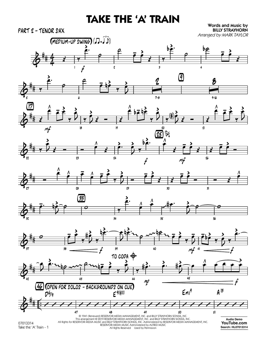 Take The 'A' Train (arr. Mark Taylor) - Part 2 - Tenor Sax Jazz Ensemble scores gallery preview page 1